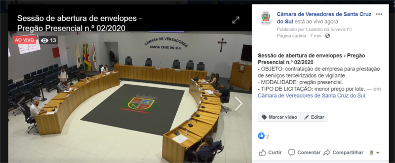 Câmara de Vereadores realiza primeiro pregão com transmissão pela internet