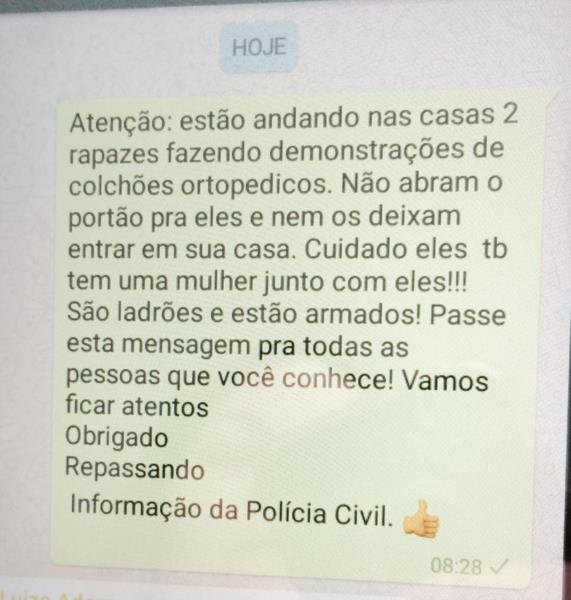Falsa notícia sobre vendedores que roubam casas circula em Santa Cruz